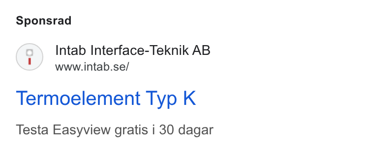 Upsales ad on Google Ads: Sponsrad Termoelement Typ K Testa Easyview gratis i 30 dagar