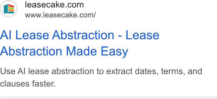Leasecake ad on Google Ads: www.leasecake.com/ Al Lease Abstraction - Lease Abstraction Made Easy Use Al lease abstraction to extract dates, terms, and clauses faster.