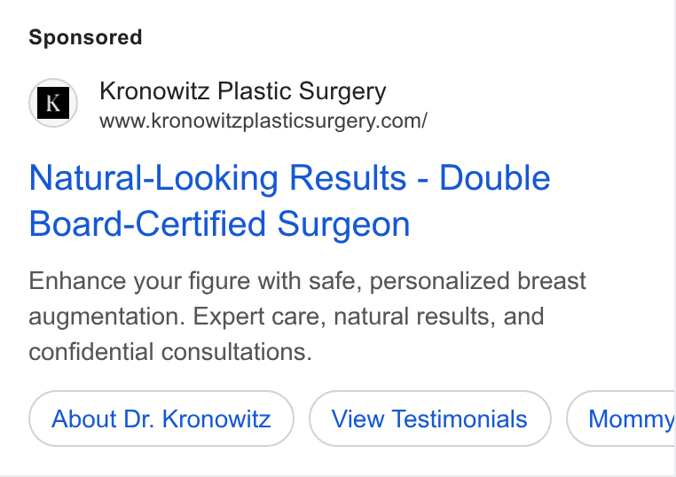 Kronowitz Plastic Surgery ad creative