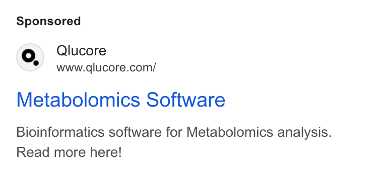 Qlucore ad on Google Ads: @>» QAlucore Metabolomics Software Bioinformatics software for Metabolomics analysis. Read more here!