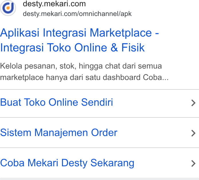Mekari ad on Google Ads: desty.mekari.com/omnichannel/apk Aplikasi Integrasi Marketplace - Integrasi Toko Online & Fisik Kelola pesanan, stok, hingga chat dari semua marketplace hanya dari satu dashboard Coba... Buat Toko Online Sendiri > Sistem Manajemen Order > Coba Mekari Desty Sekarang >