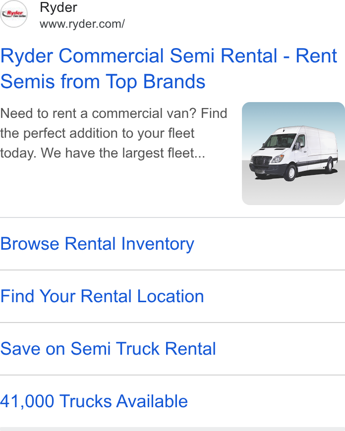 Ryder System ad on Google Ads: Ryder Commercial Semi Rental - Rent Semis from Top Brands Need to rent a commercial van? Find the perfect addition to your fleet today. We have the largest fleet... Browse Rental Inventory Find Your Rental Location Save on Semi Truck Rental 41,000 Trucks Available