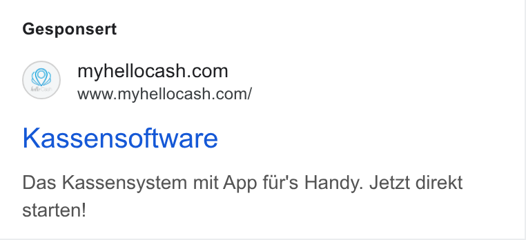 helloCash ad on Google Ads: www.myhellocash.com/ Kassensoftware Das Kassensystem mit App fur's Handy. Jetzt direkt starten!
