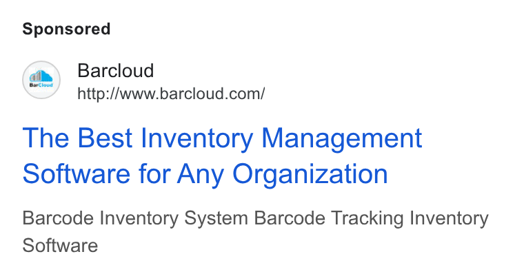 BarCloud ad on Google Ads: The Best Inventory Management Software for Any Organization Barcode Inventory System Barcode Tracking Inventory Software