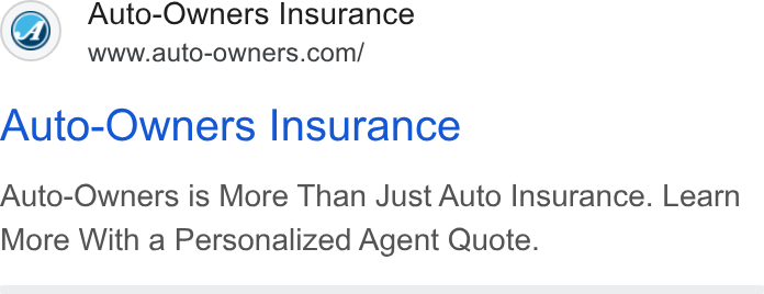 Auto-Owners Insurance ad on Google Ads: Auto-Owners Insurance Auto-Owners is More Than Just Auto Insurance. Learn More With a Personalized Agent Quote.
