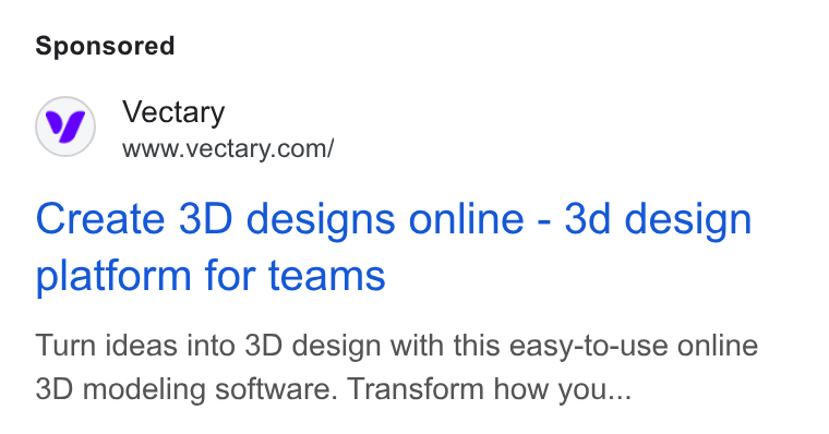 Vectary ad on Google Ads: Create 3D designs online - 3d design platform for teams Turn ideas into 3D design with this easy-to-use online 3D modeling software. Transform how you...