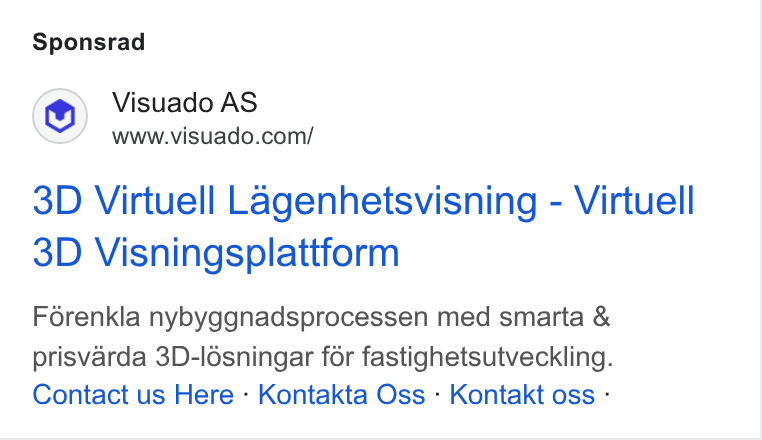Visuado ad on Google Ads: Sponsrad 3D Virtuell Lagenhetsvisning - Virtuell 3D Visningsplattform Forenkla nybyggnadsprocessen med smarta & prisvarda 3D-lésningar for fastighetsutveckling. Contact us Here - Kontakta Oss - Kontakt oss -