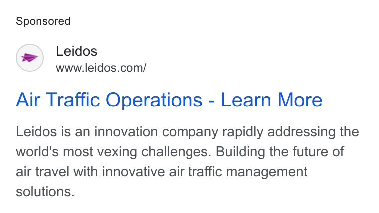 Leidos ad on Google Ads: Air Traffic Operations - Learn More Leidos is an innovation company rapidly addressing the world's most vexing challenges. Building the future of air travel with innovative air traffic management solutions.