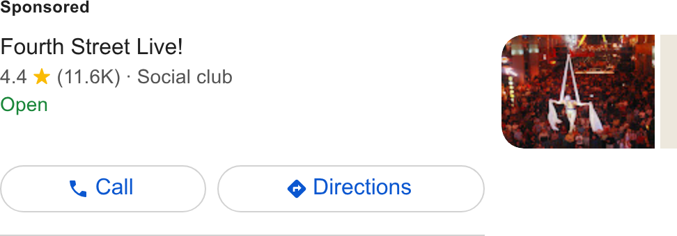 SevenRooms ad on Google Ads: Fourth Street Live! 4.4 % (11.6K) - Social club Open