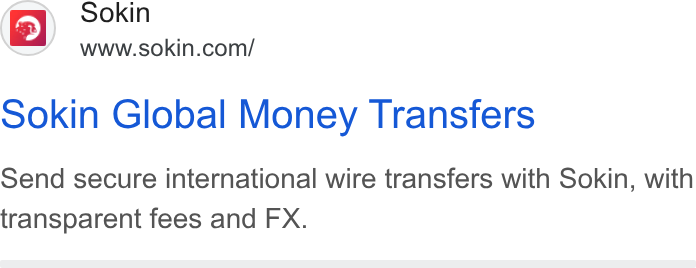 Sokin ad on Google Ads: Sokin Global Money Transfers Send secure international wire transfers with Sokin, with transparent fees and FX.