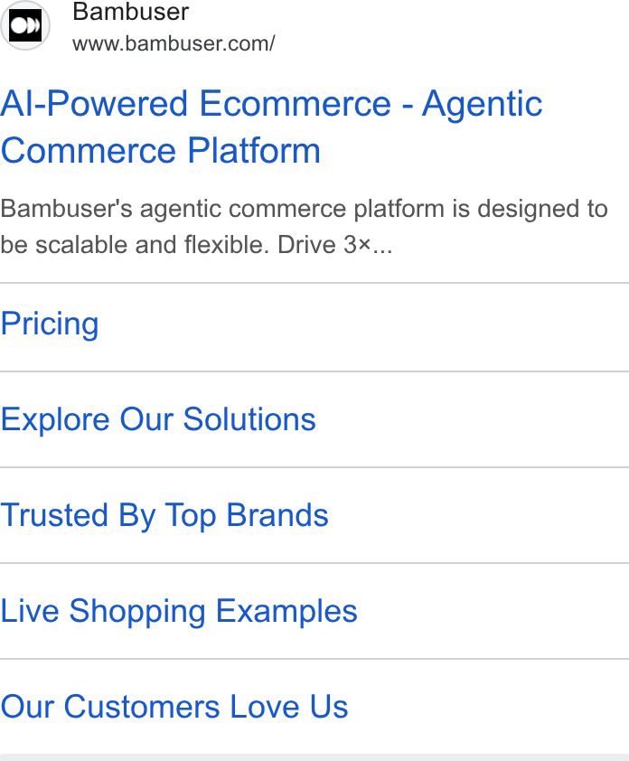 Bambuser ad on Google Ads: Al-Powered Ecommerce - Agentic Commerce Platform Bambuser's agentic commerce platform is designed to be scalable and flexible. Drive 3x... Pricing Explore Our Solutions Trusted By Top Brands Live Shopping Examples Our Customers Love Us