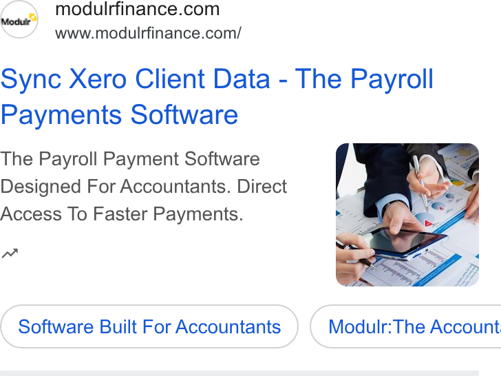 Modulr ad on Google Ads: www.modulrfinance.com/ Sync Xero Client Data - The Payroll Payments Software The Payroll Payment Software Designed For Accountants. Direct Access To Faster Payments. n~ Software Built For Accountants }) ( Modulr:The Account