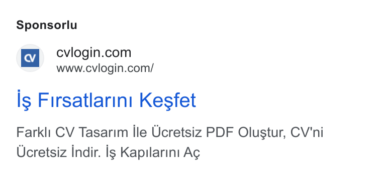 cvlogin ad on Google Ads: www.cviogin.com/ ls Firsatlarini Kesfet Farkli CV Tasarim lle Ucretsiz PDF Olustur, CV'ni Ucretsiz Indir. ls Kapilarini A¢