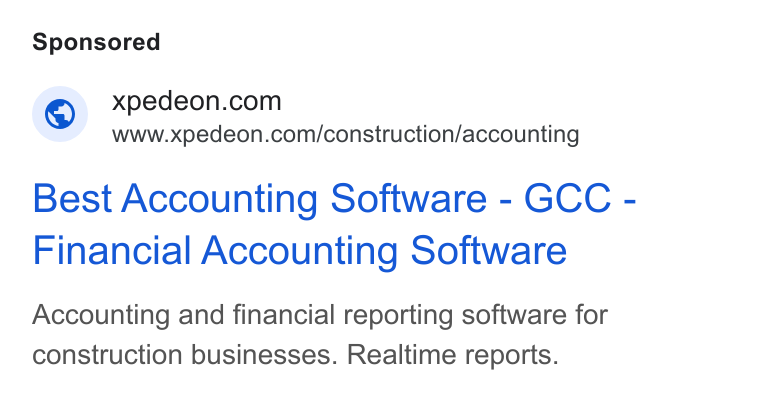 Xpedeon ad on Google Ads: www.xpedeon.com/construction/accounting Best Accounting Software - GCC - Financial Accounting Software Accounting and financial reporting software for construction businesses. Realtime reports.