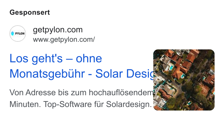 Pylon ad on Google Ads: www.getpylon.com/ Los geht's — ohne Monatsgebuhr - Solar Desi