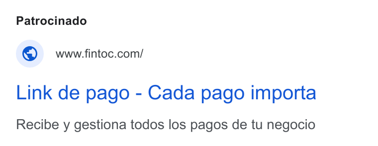 Fintoc ad on Google Ads: Link de pago - Cada pago importa Recibe y gestiona todos los pagos de tu negocio