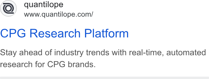 quantilope ad on Google Ads: CPG Research Platform Stay ahead of industry trends with real-time, automated research for CPG brands.