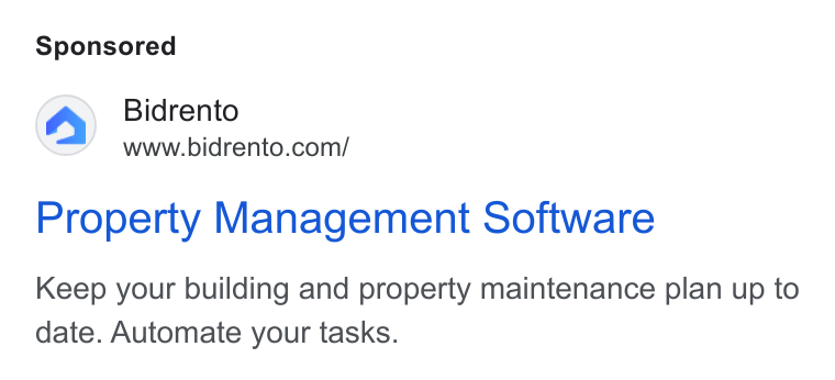 Bidrento ad on Google Ads: Property Management Software Keep your building and property maintenance plan up to date. Automate your tasks.