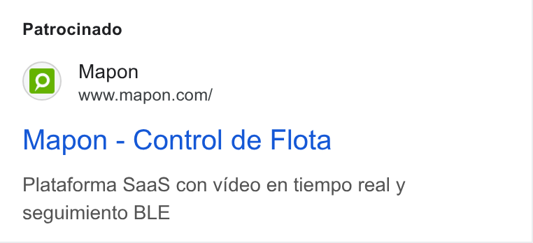 Mapon ad on Google Ads: Patrocinado Mapon - Control de Flota Plataforma Saa S con video en tiempo real y seguimiento BLE