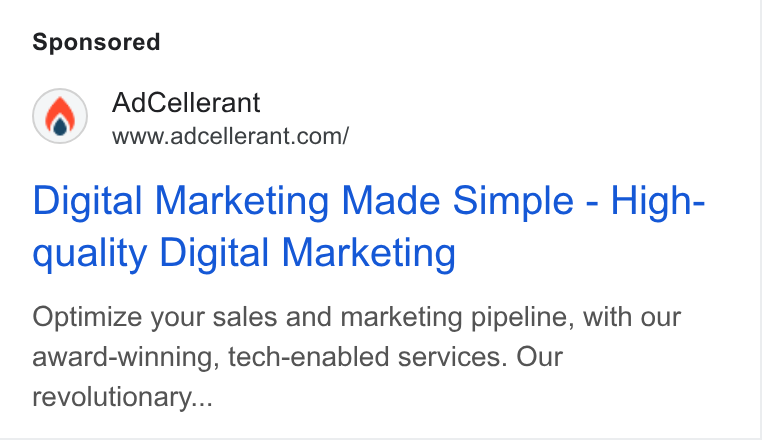AdCellerant ad on Google Ads: Digital Marketing Made Simple - High- quality Digital Marketing Optimize your sales and marketing pipeline, with our award-winning, tech-enabled services. Our revolutionary...