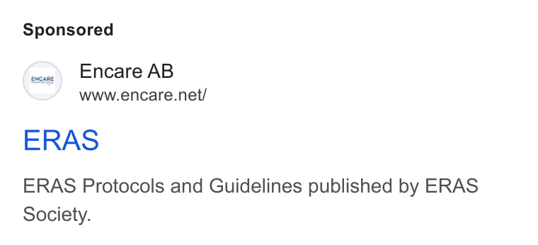 Encare ad on Google Ads: ERAS ERAS Protocols and Guidelines published by ERAS Society.