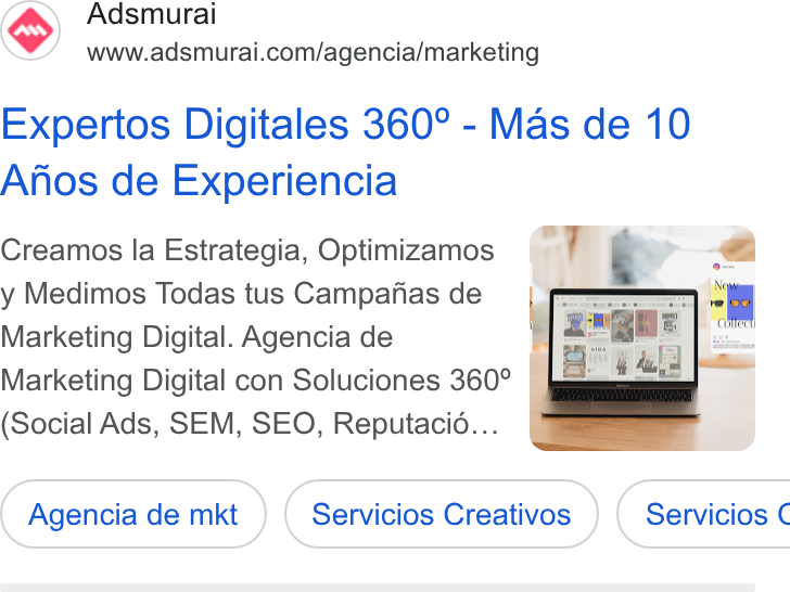 Adsmurai ad on Google Ads: Expertos Digitales 360° - Mas de 10 Anos de Experiencia Creamos la Estrategia, Optimizamos y Medimos Todas tus Campafias de Marketing Digital. Agencia de Marketing Digital con Soluciones 360° Social Ads, SEM, SEO, Reputacio...