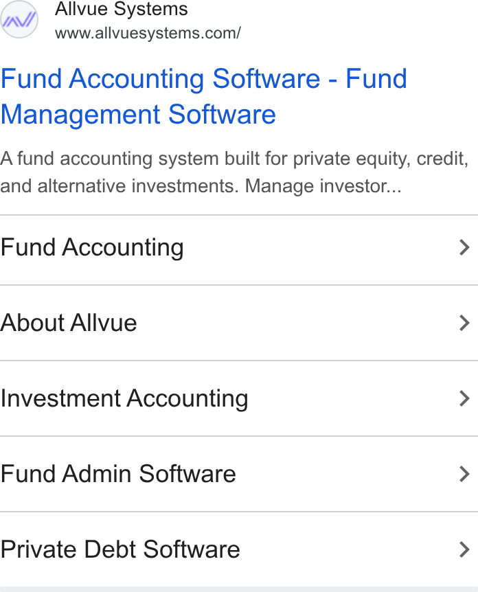 Allvue Systems ad on Google Ads: Fund Accounting Software - Fund Management Software A fund accounting system built for private equity, credit, and alternative investments. Manage investor... Fund Accounting > About Allvue > Investment Accounting > Fund Admin Software > Private Debt Software >