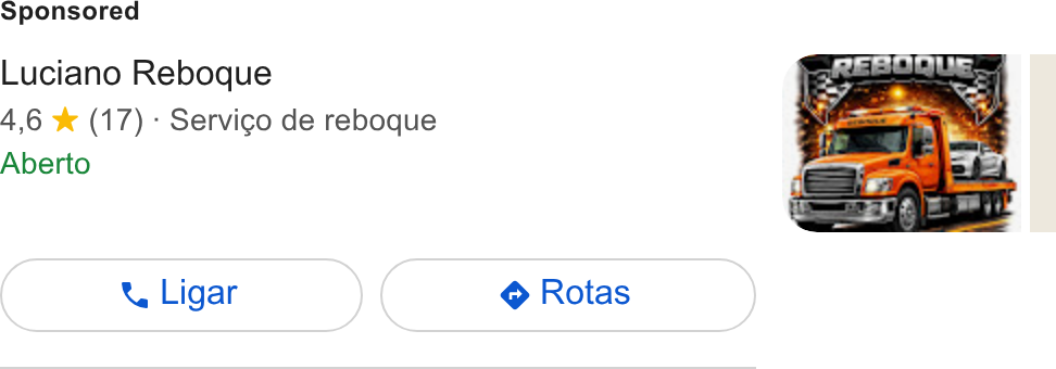 systeme.io ad on Google Ads: Luciano Reboque 4,6 * (17) - Servico de reboque Aberto