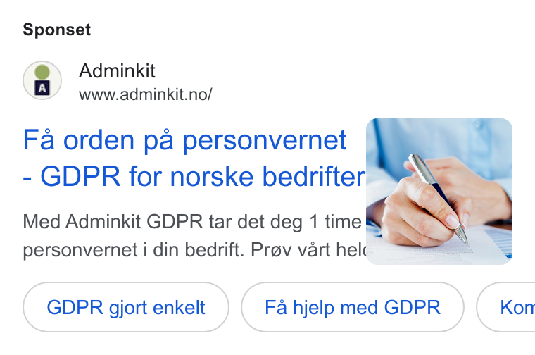 Adminkit ad on Google Ads: Sponset Fa orden pa personvernet 1} - GDPR for norske bedrifter- Med Adminkit GDPR tar det deg { ml S = GDPR ( GDPR giott entett_) enkelt Fa (Fa hjelp med GDPR_) med GDPR _ } |