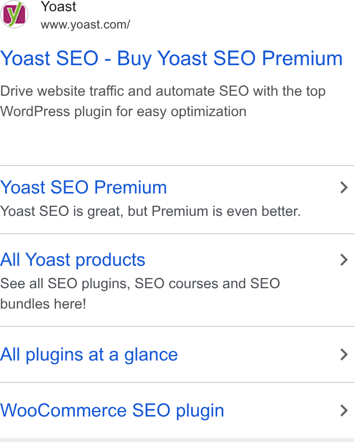 Yoast ad on Google Ads: Yoast SEO - Buy Yoast SEO Premium Drive website traffic and automate SEO with the top Word Press plugin for easy optimization Yoast SEO Premium > Yoast SEO is great, but Premium is even better. All Yoast products > See all SEO plugins, SEO courses and SEO bundles here! All plugins at a glance > Woo Commerce SEO plugin >