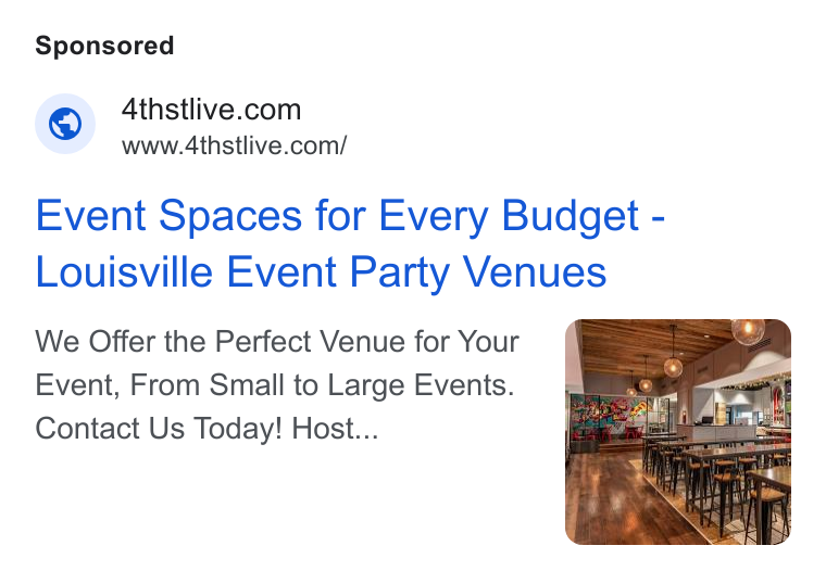 Tripleseat ad on Google Ads: www.4thstlive.com/ Event Spaces for Every Budget - Louisville Event Party Venues We Offer the Perfect Venue for Your Event, From Small to Large Events. Contact Us Today! Host...