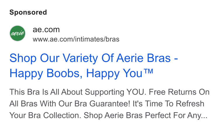 American Eagle Outfitters ad on Google Ads: www.ae.com/intimates/bras Shop Our Variety Of Aerie Bras - Happy Boobs, Happy You™ This Bra Is All About Supporting YOU. Free Returns On All Bras With Our Bra Guarantee! It's Time To Refresh Your Bra Collection. Shop Aerie Bras Perfect For Any...