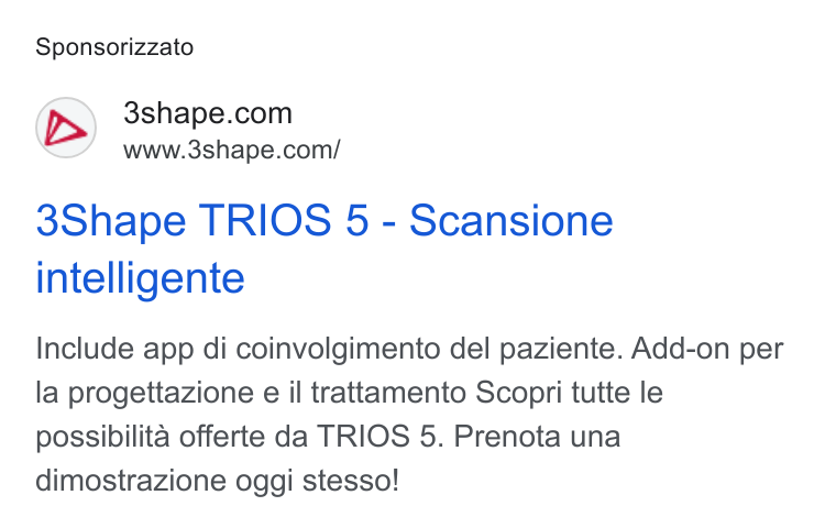 3Shape ad on Google Ads: www.3shape.com/ 3Shape TRIOS 5 - Scansione intelligente Include app di coinvolgimento del paziente. Add-on per la progettazione e il trattamento Scopri tutte le possibilita offerte da TRIOS 5. Prenota una dimostrazione oggi stesso!