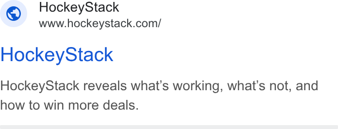 HockeyStack ad on Google Ads: Hockey Stack Hockey Stack reveals what’s working, what’s not, and how to win more deals.