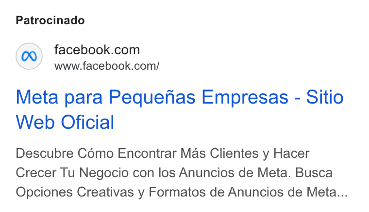 Facebook ad on Google Ads: www.facebook.com/ Meta para Pequenas Empresas - Sitio Web Oficial Descubre Cémo Encontrar Mas Clientes y Hacer Crecer Tu Negocio con los Anuncios de Meta. Busca Opciones Creativas y Formatos de Anuncios de Meta...