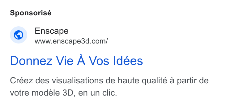 Chaos ad on Google Ads: Sponsorisé Donnez Vie A Vos Idées Créez des visualisations de haute qualité a partir de votre modéle 3D, en un clic.