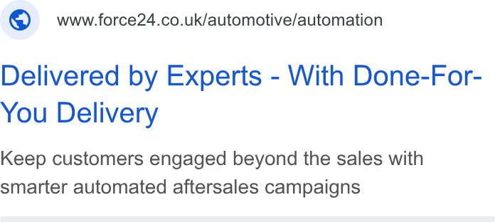 Force24 ad on Google Ads: Delivered by Experts - With Done-For- You Delivery Keep customers engaged beyond the sales with smarter automated aftersales campaigns