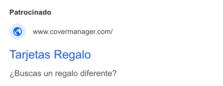 CoverManager ad on Google Ads: Tarjetas Regalo Buscas un regalo diferente?