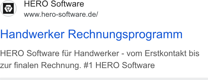 HERO Software ad on Google Ads: ~ HERO Software Handwerker Rechnungsprogramm HERO Software fur Handwerker - vom Erstkontakt bis zur finalen Rechnung. #1 HERO Software