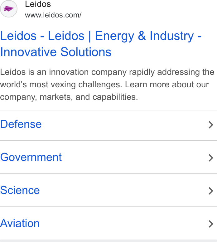 Leidos ad on Google Ads: Leidos - Leidos | Energy & Industry - Innovative Solutions Leidos is an innovation company rapidly addressing the world's most vexing challenges. Learn more about our company, markets, and capabilities. Defense > Government > Science > Aviation >