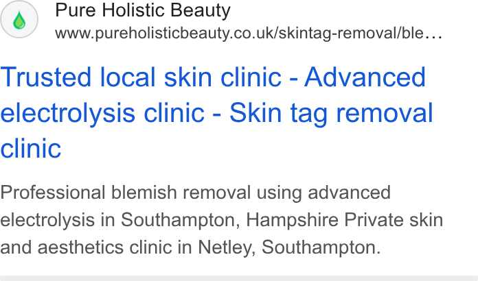 Acuity Scheduling ad on Google Ads: Trusted local skin clinic - Advanced electrolysis clinic - Skin tag removal clinic Professional blemish removal using advanced electrolysis in Southampton, Hampshire Private skin and aesthetics clinic in Netley, Southampton.