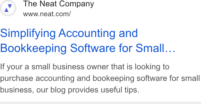 Neat ad on Google Ads: Simplifying Accounting and Bookkeeping Software for Small... If your a small business owner that is looking to purchase accounting and bookeeping software for small business, our blog provides useful tips.