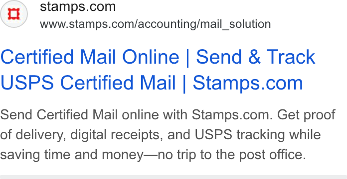 Stamps.com ad on Google Ads: www.stamps.com/accounting/mail_solution Certified Mail Online | Send & Track USPS Certified Mail | Stamps.com Send Certified Mail online with Stamps.com. Get proof of delivery, digital receipts, and USPS tracking while saving time and money—no trip to the post office.