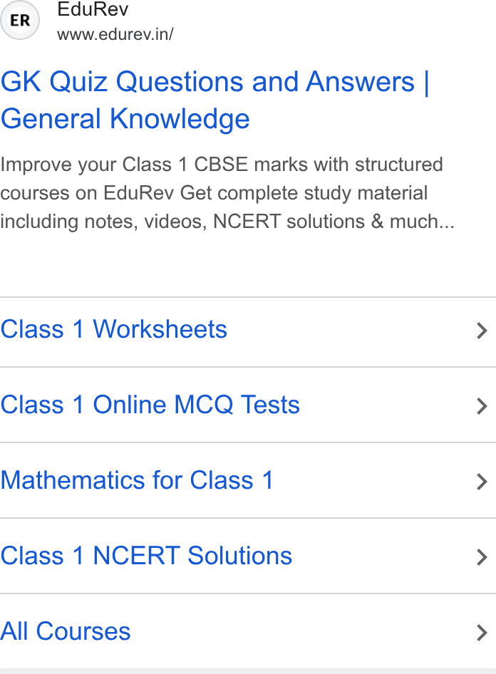 EduRev ad on Google Ads: GK Quiz Questions and Answers | General Knowledge Improve your Class 1 CBSE marks with structured courses on Edu Rev Get complete study material including notes, videos, NCERT solutions & much... Class 1 Worksheets > Class 1 Online MCQ Tests > Mathematics for Class 1 > Class 1 NCERT Solutions > All Courses >
