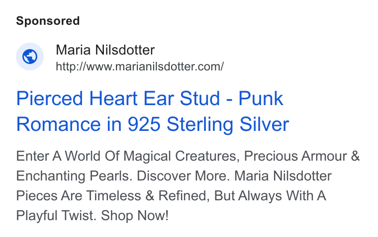 Boka.se ad on Google Ads: Pierced Heart Ear Stud - Punk Romance in 925 Sterling Silver Enter A World Of Magical Creatures, Precious Armour & Enchanting Pearls. Discover More. Maria Nilsdotter Pieces Are Timeless & Refined, But Always With A Playful Twist. Shop Now!