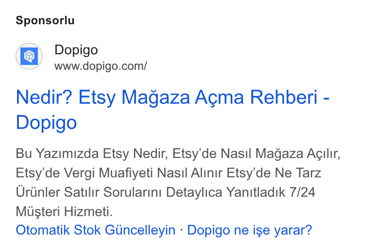 Dopigo ad on Google Ads: Nedir? Etsy Magaza Agma Rehberi - Dopigo Bu Yazimizda Etsy Nedir, Etsy’de Nasil Magaza Acilir, Etsy’de Vergi Muafiyeti Nasil Alinir Etsy’'de Ne Tarz Uriinler Satilir Sorularini Detaylica Yanitladik 7/24 Misteri Hizmeti. Otomatik Stok Gincelleyin - Dopigo ne ise yarar?