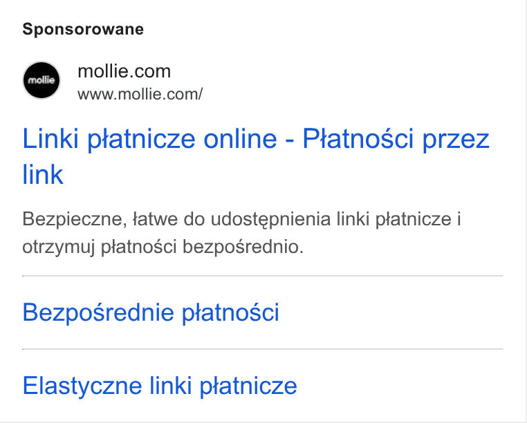 Mollie ad on Google Ads: www.mollie.com/ Linki ptatnicze online - Ptatnosci przez link Bezpieczne, tatwe do udostepnienia linki ptatnicze i otrzymuj ptatnosci bezposrednio. Bezposrednie ptatnosci Elastyczne linki ptatnicze