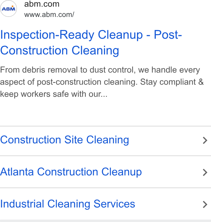 ABM Industries ad on Google Ads: www.abm.com/ Inspection-Ready Cleanup - Post- Construction Cleaning From debris removal to dust control, we handle every aspect of post-construction cleaning. Stay compliant & keep workers safe with our... Construction Site Cleaning > Ailanta Construction Cleanup > Industrial Cleaning Services >