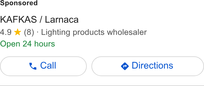 THOTH Magazine ad on Google Ads: KAFKAS / Larnaca 4.9 ¥ (8) - Lighting products wholesaler Open 24 hours