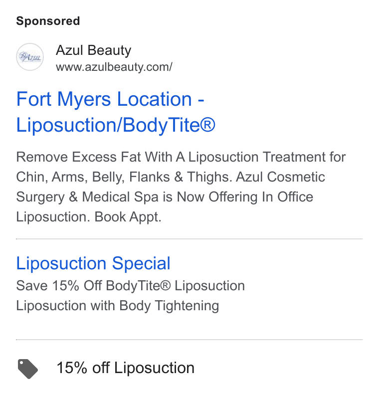 Azul Cosmetic Surgery and Medical Spa ad creative